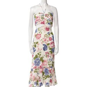 Reformation Riya Floral Midi Dress Size 6 Pink Blue White NEW
